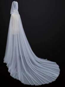 European & American Style Bridal Long Train Hooded Multi-Layer Cape/Shawl - White - View 2