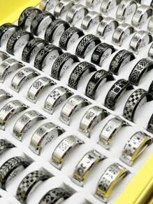 12入組黑白8mm印花戒指 - 彩色 - 查看 2