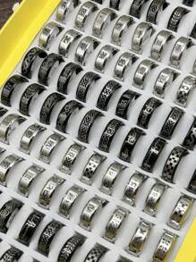 12入組黑白8mm印花戒指 - 彩色 - 查看 5