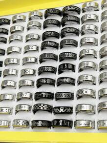 12入組黑白8mm印花戒指 - 彩色 - 查看 4