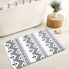 1pc Black & White Patterned Memory Foam Soft Absorbent Non-slip Bath Mat, Suitable For Bathroom And Room Decoration - Black and White - View 5