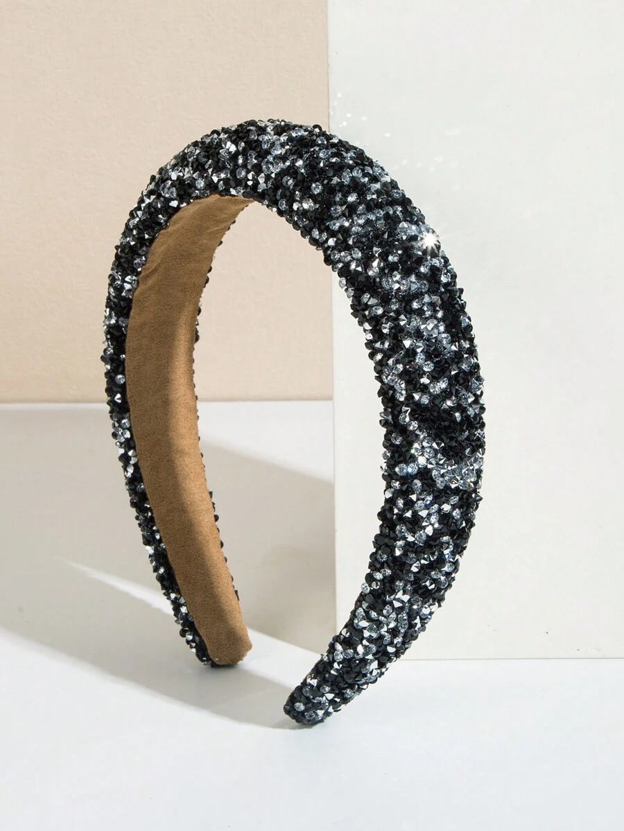 1 件裝海綿襯墊高頭帶,附寶石裝飾,韓式髮飾