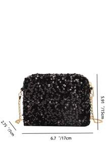 1pc Shiny Pvc Cellphone Wallet Storage Zipper Closure Fashionable Crossbody Bag Suitable For Women's Party Outfit - Black - View 8