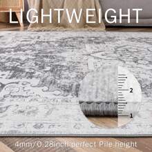 GENIMO Area Rugs for Living Room, Non Slip Machine Washable Indoor Rug, Low Pile Chenille Print Rug for Bedroom Dining Room Home Office - Grey - View 7