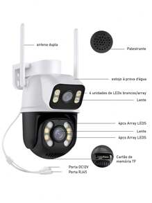 Câmera IP Sem Fio de Segurança Externa HD 3MP, Câmera de Visão Noturna Infravermelha WiFi, Dupla Lente Grande Angular, IP66 à Prova D'água e à Prova de Poeira, Chamada de Voz Bidirecional - Branco - Visão 9