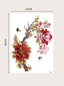 1張防水暫時性刺青貼紙,帶牡丹和蝴蝶圖案,適合男女手臂和大腿 - 黑色 - 查看 5