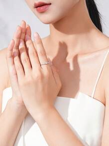 1枚925纯银闪亮优雅皇冠立方氧化锆结婚戒指，女士订婚戒指，个性化珠宝，新娘珠宝 - 銀色 - 查看 3