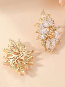 1pair Fashionable Luxurious Horse Eye Shaped Cubic Zirconia Decor Personalized Earrings For Women, Party, Wedding - Yellow Gold - View 3