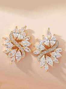 1pair Fashionable Luxurious Horse Eye Shaped Cubic Zirconia Decor Personalized Earrings For Women, Party, Wedding - Yellow Gold - View 1