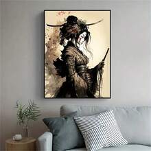 1件,武士艺伎日本风格海报艺术设计帆布油画,现代卧室装饰无框架 - 彩色 - 查看 2