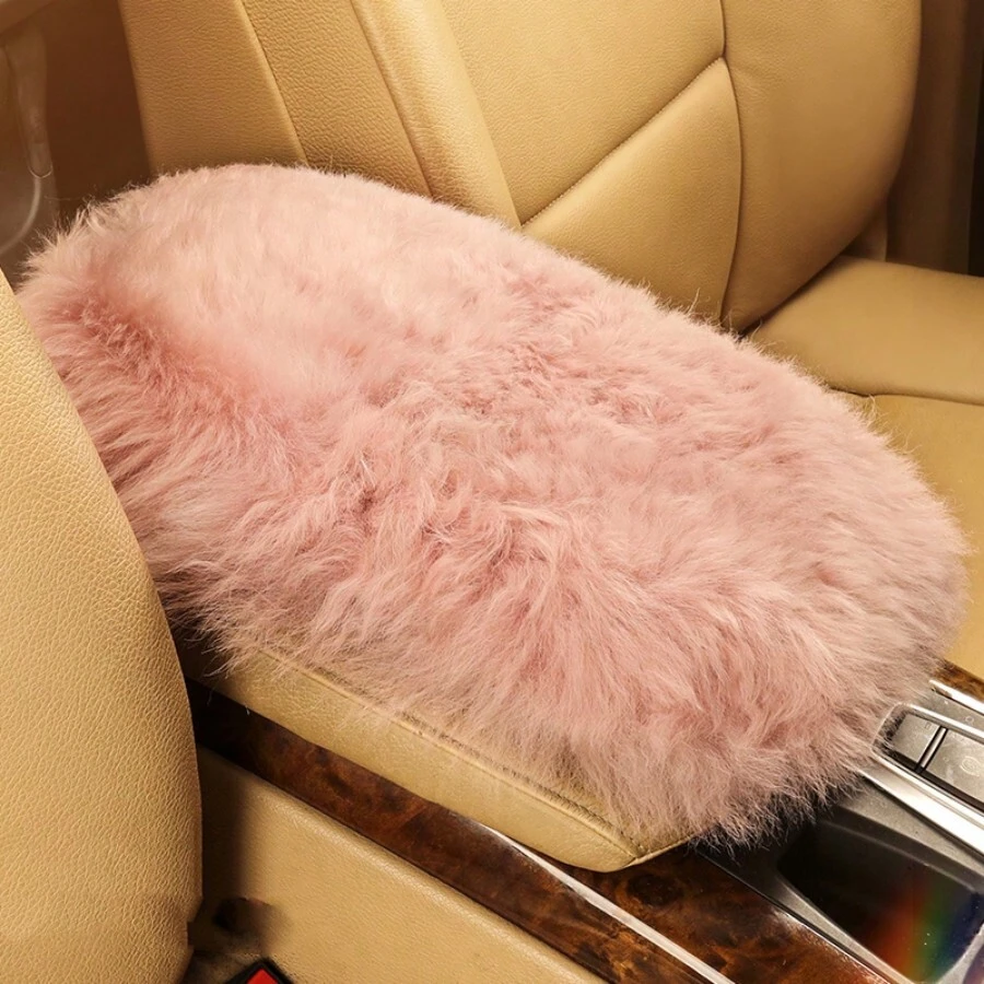Pink Plush Winter Warm And Elevated Car Armrest Box Mat - Pink - View 1