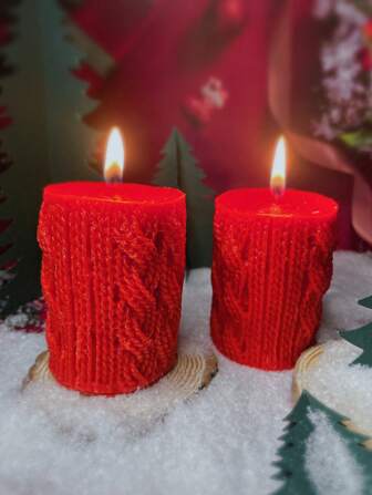1 Box Of 1 Red Christmas Yarn Column Scented Candle, Soy Wax Material, Christmas Atmosphere Decoration Props, Decorative Candle, Healthy, Smoke-Free, Souvenir For Relatives, Friends, Male And Female Friends, Scented Christmas Gift Ornaments,Christmas