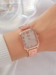 Disu女士經典且時尚的石英手錶,配有玫瑰金不鏽鋼錶帶和心形錶盤,適合日常佩戴