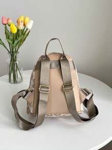 1件大兒童印花圖案簡約百搭小眾設計休閒大容量背包 - 卡其色 - 查看 4