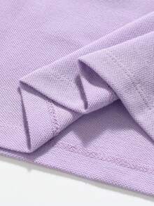 女孩舒適透氣蜜蜂刺繡 Polo T 卹，適合度假、日常穿著和校服 - 紫色 - 查看 5