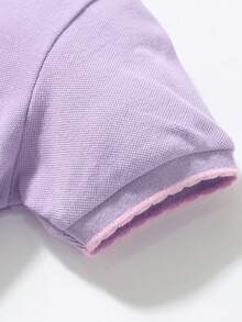女孩舒適透氣蜜蜂刺繡 Polo T 卹，適合度假、日常穿著和校服 - 紫色 - 查看 4