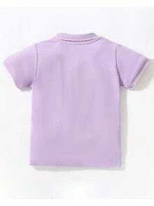 女孩舒適透氣蜜蜂刺繡 Polo T 卹，適合度假、日常穿著和校服 - 紫色 - 查看 2