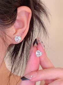 Thời trang Sáng bóng Tim Bông tai stud Thanh tú Đồ trang sức Buổi tiệc Ngày lễ Đồ trang trí Quà Tặng Cô Gái 1 đôi - trái tim trắng - Xem 12