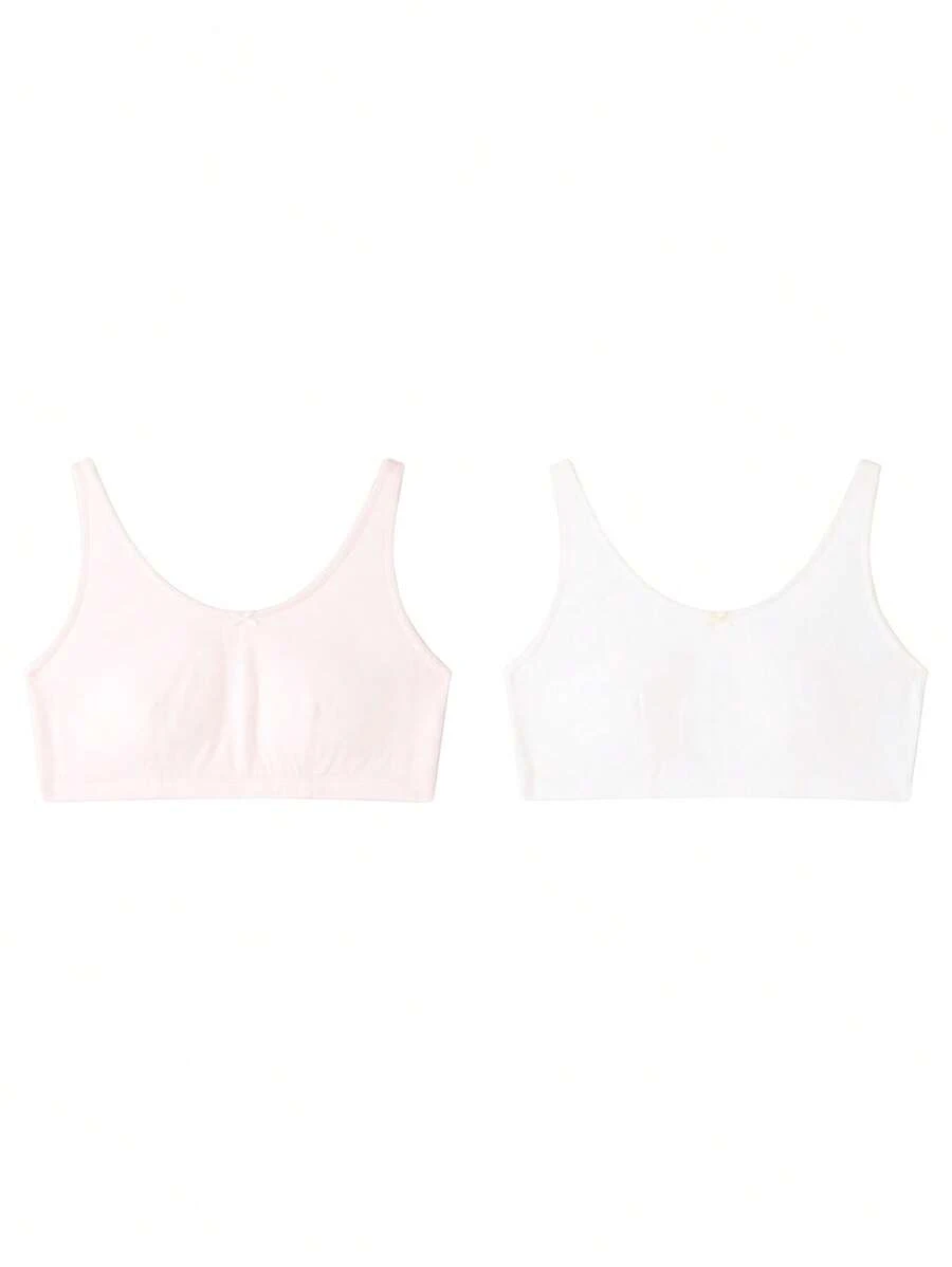 Annil Conjunto de 2 piezas suave y cómodo para niña preadolescente, top tipo camisola y sujetador deportivo transpirable (rosa) - Rosa - Ver 1