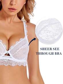 YANDW White Transparent Lace Unlined Unpadded Sheer Mesh Strap Underwire Bra - White - View 5