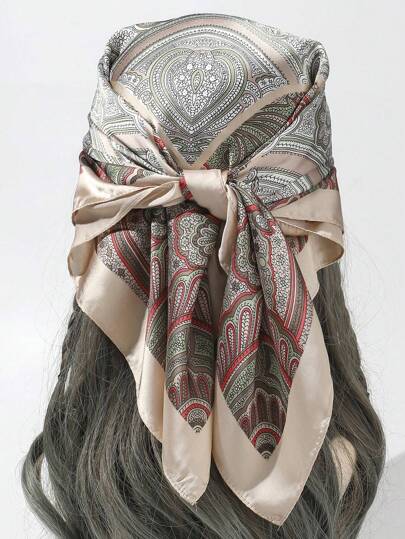 佩斯利花纹印花丝巾（1条）波西米亚风，健身情人节发带头巾发箍吸汗带，秋冬季女士发饰蝴蝶结度假装扮女士头巾柔软头巾