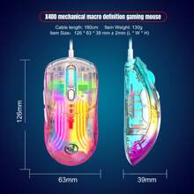 透明設計的有線遊戲滑鼠,7個按鍵,編織電纜,6個12800 Dpi級別,13種rgb背光類型,適用於電子競技 - 白色 - 查看 10