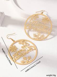 1 Pair Golden Color Metal Snowflake Merry Christmas Earring - Holiday Gift for Women - Gold - View 3