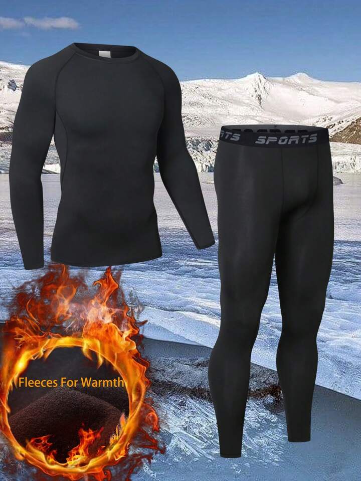 メンズフリース裏地暖かいスポーツウェアセット、長袖スポーツtシャツスポーツパンツ、ランニングバスケットボールサイクリングフィットネス、速乾性伸縮性  SHEIN JAPAN