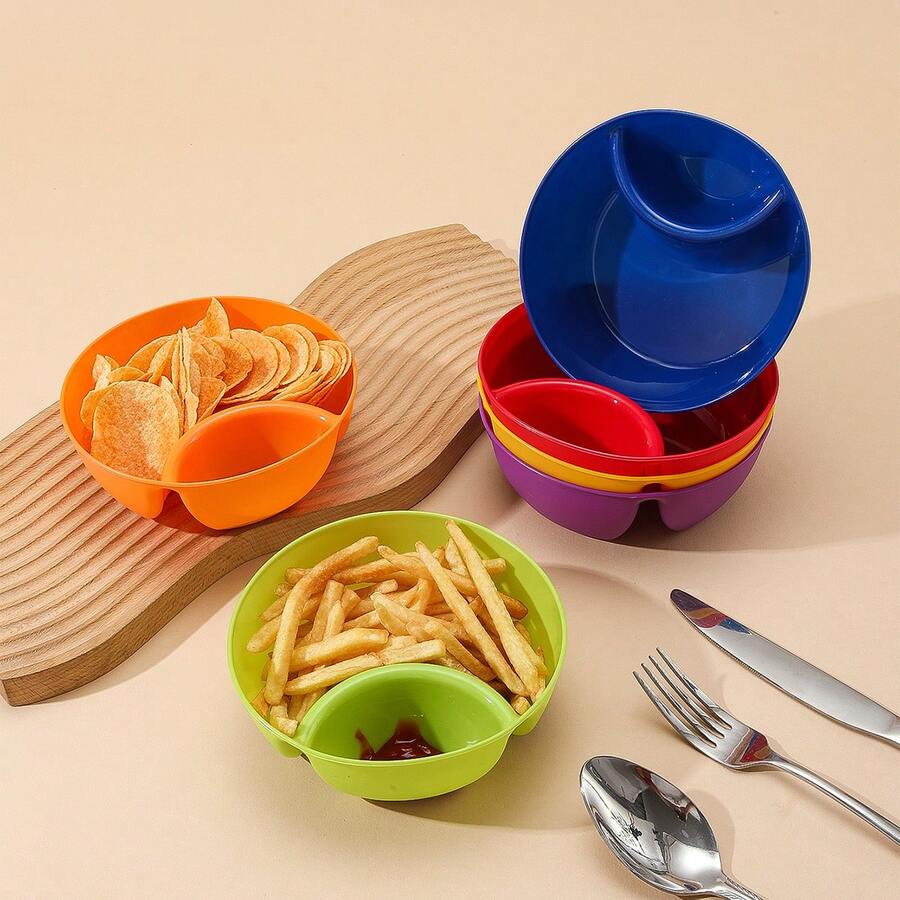 1pc Creative Blue Snack Bowl With Dividers For Cold Dishes, Fries, And Dipping Sauce At Home - Blue - View 1