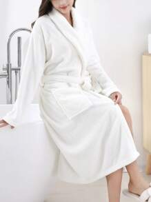 White Pineapple Grid Bathrobe Summer Wedding Home Bathroom Decor Back To School - White - View 2