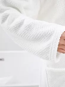 White Pineapple Grid Bathrobe Summer Wedding Home Bathroom Decor Back To School - White - View 3