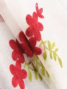 1入組鄉村風格紅色刺繡花草圖案透紗窗簾,適用於客廳,臥室,廚房裝飾 - 紅色 - 查看 6