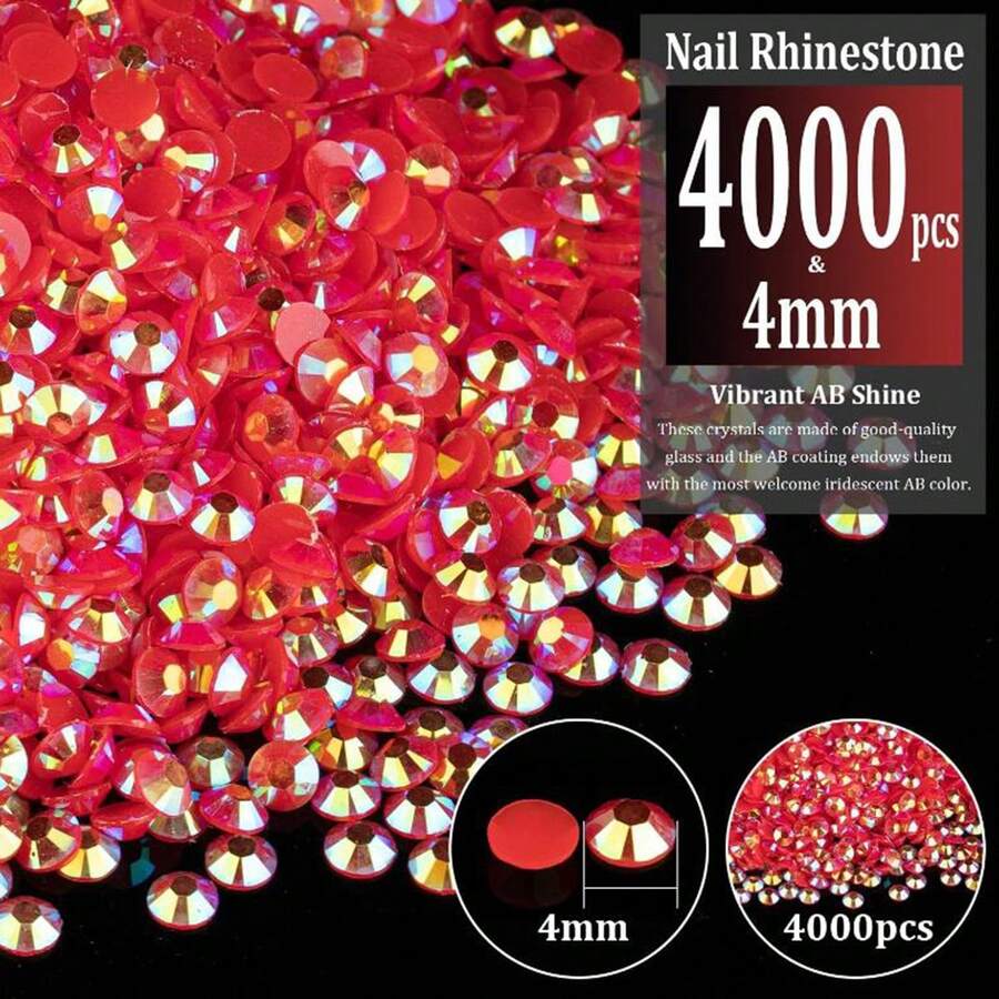 4000 颗 4 毫米树脂水钻散装，透明 AB 平底圆形果冻水钻