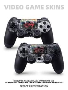1set Of 3 Stylish Cartoon Pattern Protective Skin Stickers Compatible With Ps4 Gaming Console - Multicolor - View 4