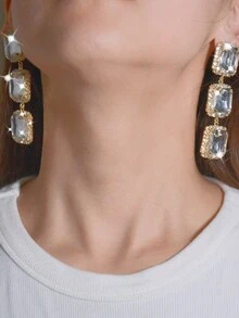 豪華風格誇張優雅的圓形吊墜耳環,時髦的鑽石耳環 - 銀色 - 查看 2