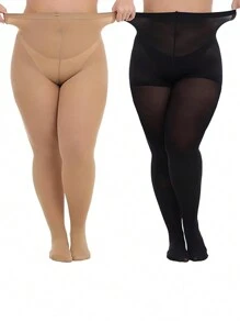 女性大碼透明加彈性絲襪雙包裝 - 彩色 - 查看 1