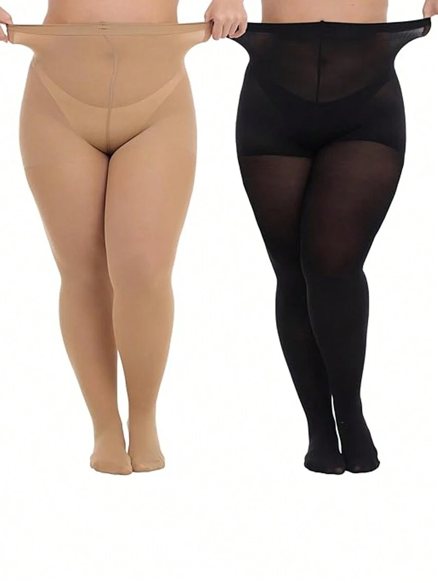 女性大碼透明加彈性絲襪雙包裝 - 彩色 - 查看 1