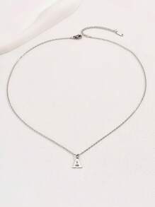 1 Pc Of Personalized Minimalist Lady Stainless Steel 26 Letters Pendant Necklace Initial Necklace - Silver - View 2