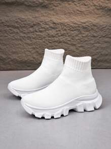 Men's Casual Knitted Short Ankle Sock Sneakers - White - View 2