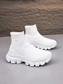 Men's Casual Knitted Short Ankle Sock Sneakers - White - View 4