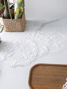1pc Fairycore Placemat,Boho Flower Design Hollow Out Heat Resistant Placemat - White - View 2