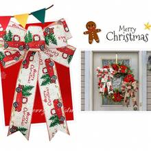 1入組/個,巨大的紅色聖誕帶子蝴蝶結,仿製卡車圖案,印刷聖誕樹裝飾蝴蝶結,聖誕樹裝飾,壁爐裝飾,庭院裝飾