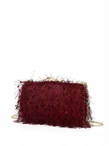 Fringe Box-Shaped Evening Clutch Purse, Tready Party Bags,Perfect For Party, Wedding, Prom, Dinner/Banquet, Essential Wedding Items,Perfectly Matching With Graduation Dress, Prom Dresses - Burgundy - View 3