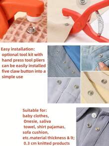 50pcs/pack Buckles & Installation Tool Set For Sew-free Invisible Snap Buttons, Clothing Hidden Snap Fasteners, Multi-functional Fastening Buckles - Silver - View 2