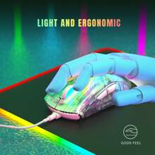 透明設計的有線遊戲滑鼠,7個按鍵,編織電纜,6個12800 Dpi級別,13種rgb背光類型,適用於電子競技 - 白色 - 查看 4