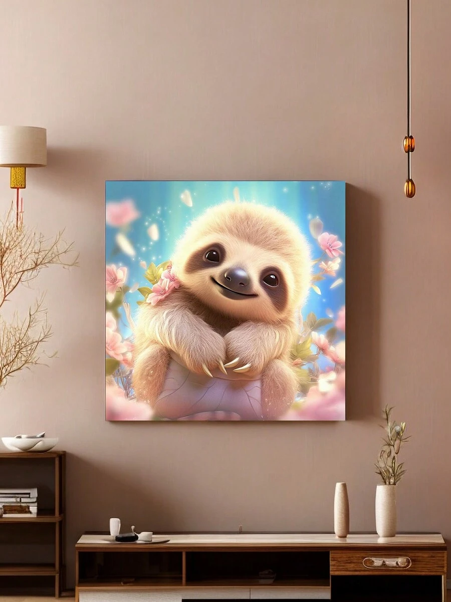 1入組20*20cm/7.87*7.87英寸無框自製5d鑽石畫套裝樹懶,全鑽石鑲嵌十字繡畫,寶石畫用於牆面裝飾