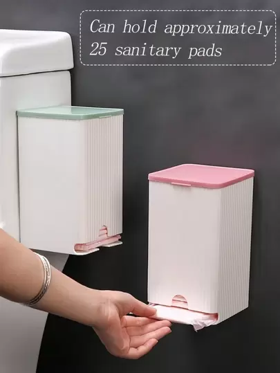 1 pieza Nuevo dispensador de toallas sanitarias montado en la pared, caja de almacenamiento de higiene femenina para el baño del hogar, a prueba de polvo y humedad con tapa, soporte para toallas sanitarias y tampones, accesorio de baño, decoración de baño, organizador de baño, decoración de otoño, de vuelta a la escuela