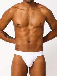 1pc Sexy Low-waist Buttock-enhancing Thongs For Men, Breathable & Comfortable Briefs With Contoured Pouch - White - View 4