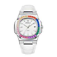 ONOLA Mới Sang trọng Đồng hồ Làm Việc  Da thật Đồng hồ Không thấm nước Nam Đồng hồ Sáng Ngày Thạch anh Nam Đồng hồ - trắng - Xem 7