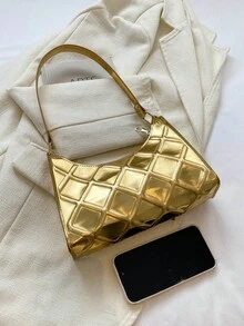 Solid Color Minimalist Women's Shoulder Bag - Gold - View 5